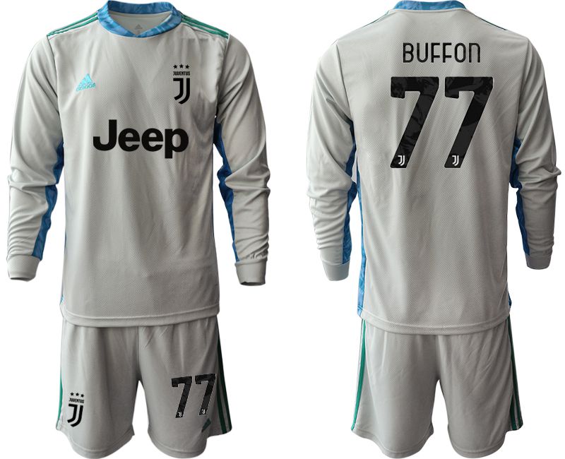 Men 2020-2021 club Juventus gray long sleeve goalkeeper #77 Soccer Jerseys